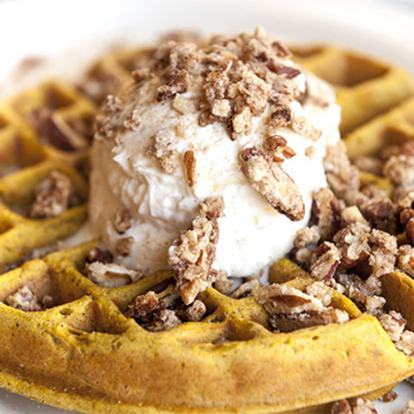waffle with caramelized pecans